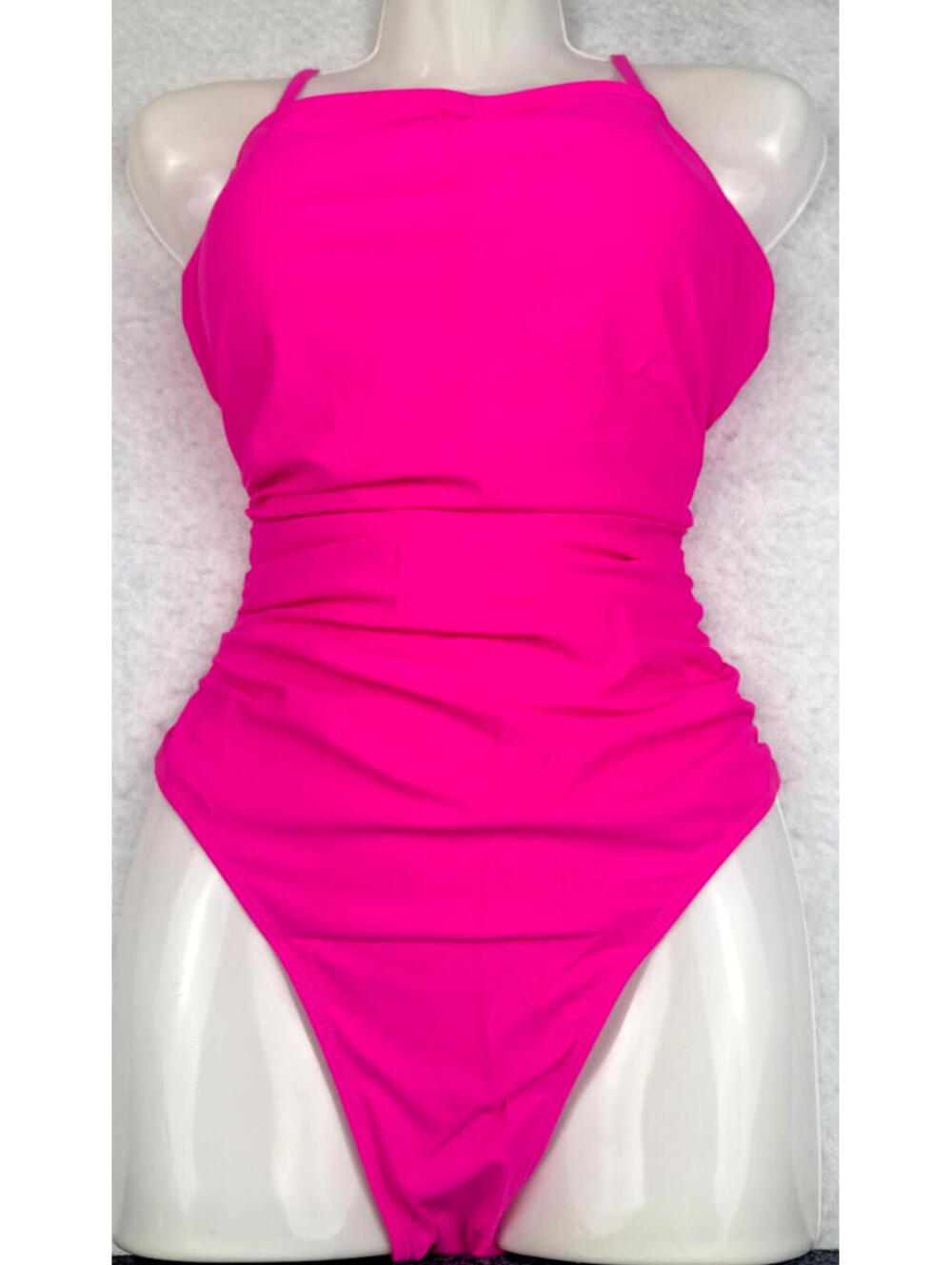 Womens XL Hot Pink Ruched Adjustable Strap One Piece Swimsuit NWOT